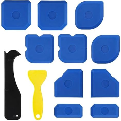 Kit de 10 outils de calfeutrage en silicone, flexible avec 2 racloirs, outils de finition et lissage réutilisables pour cuisine, salle de bain, fenêtres et éviers (Bleu)