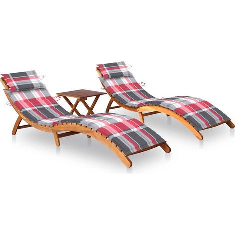 vidaXL Tumbonas 2 unidades con mesa y cojines madera maciza de acacia (1/4)