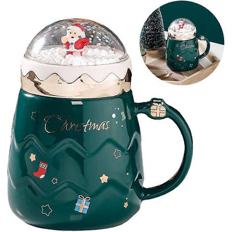 Mug de Noël Père Noël en céramique avec couvercle, tasse à lait/café isotherme résistante aux chutes, cadeau idéal pour Noël et la Saint-Valentin