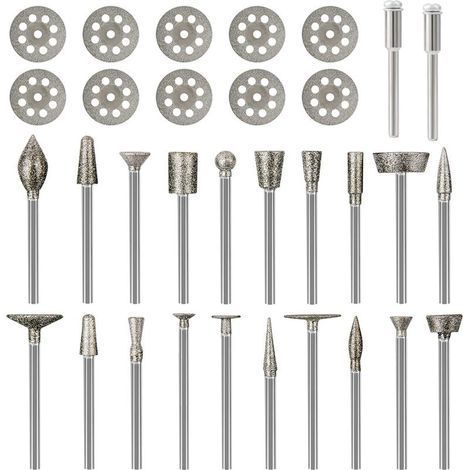 Jeu de fraises diamantées pour Dremel, kit de gravure sur métal, meuleuse à matrice 1/8", 32 pièces (1/4)