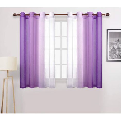 Sheer Curtain Set of 2 Gradient Eyelet Curtains Indoor Sheer Curtains Polyester Window Color Changed Sheer Voile Decor for Living Room Bedroom Office White with Purple 132x244 CM (1/4)