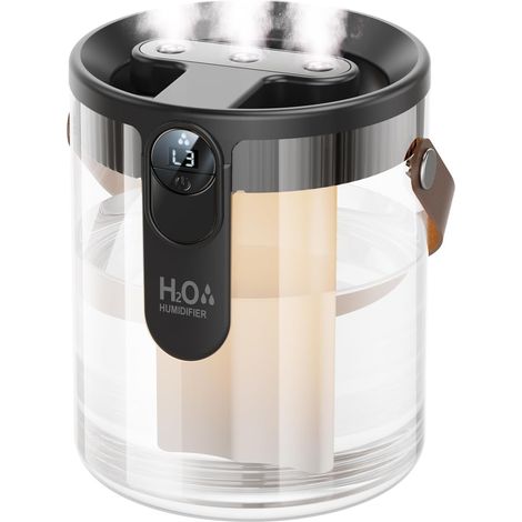Portable rechargeable top-fill humidifier, smart bedroom humidifier, night light, 1.4L cool mist humidifier, 3-speed spray control