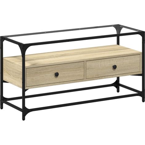 Mobile TV multimediale Scaffale TV Credenza TV Sala da pranzo Soggiorno Camera da letto con piano in vetro Rovere Sonoma Multistrato Marrone 020026423