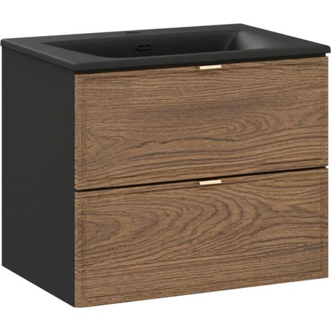 Ensemble de salle de bain SAVIA : meuble sous vasque 60cm + vasque à encastrer noire