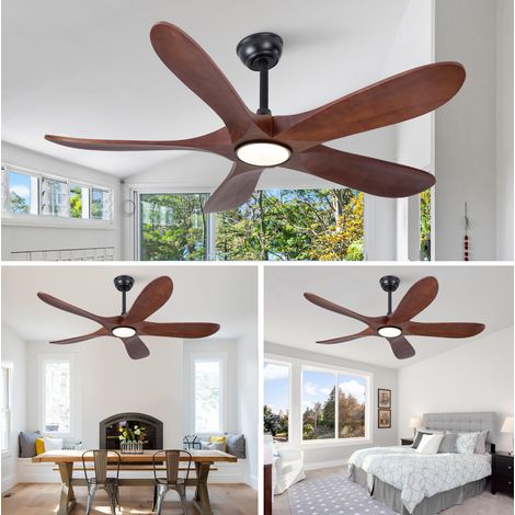 Ventilador de techo con luz 106 cm, mando a distancia, 6 velocidades, nogal y negro OKMYHOME (1/5)