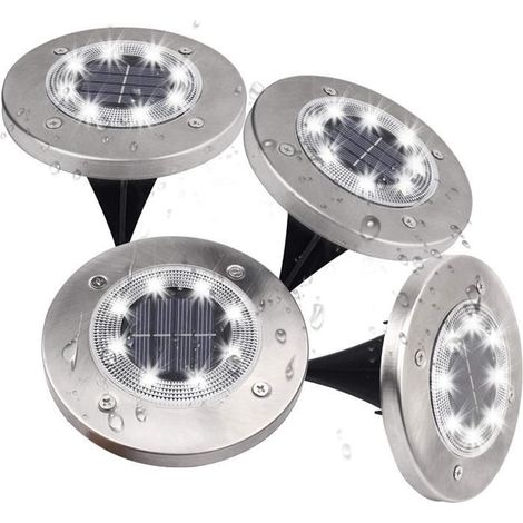 Solarlampe für den Außenbereich, 4-teiliges Set aus Edelstahl-Bodenspots für den Garten, wasserdicht IP65, mit 8 LEDs.