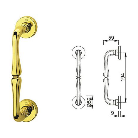 Poignée de porte – M439/42 – Laiton poli avec rosace, L 235 mm – Hoppe