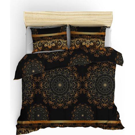 Funda nórdica, funda nórdica, ropa de cama Set Negro Amarillo Beige Marrón (1/4)