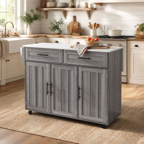 Aparador cocina con ruedas, almacenaje y MDF gris blanco OKMYHOME (1/5)