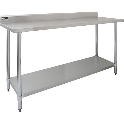 Tavolo in acciaio Inox Professionale da Cucina Commerciale Piano Cucina Ristorante Ripaino in Acciaio Per Ristoranti Preparazione Cibo con Mensola Portata fino a 250kg Piedini Aggiustabili - 180 cm (1/5)