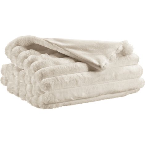 VIVARAISE - Jeté de lit Alice en fausse fourrure polyester blanc - 180 x 260 cm