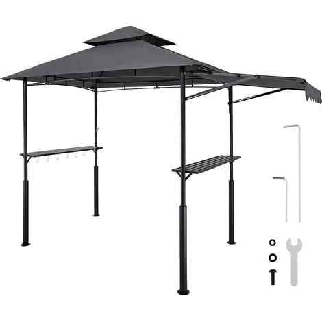 Gazebo de Barbecue, 243x150 cm, Tonnelle de BBQ Extérieur Renforcée avec Auvent, Toit à 2 Niveaux, Abri de Barbecue Patio Acier Enduit Poudre, pour Grillades, Fêtes, Pique-niques, Jardin, Patio (1/5)