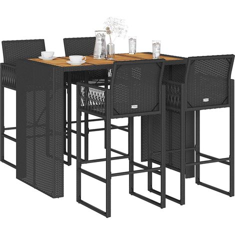 Set bar jardín sin cojines 5 pzas ratán sintético acacia negro vidaXL (1/5)