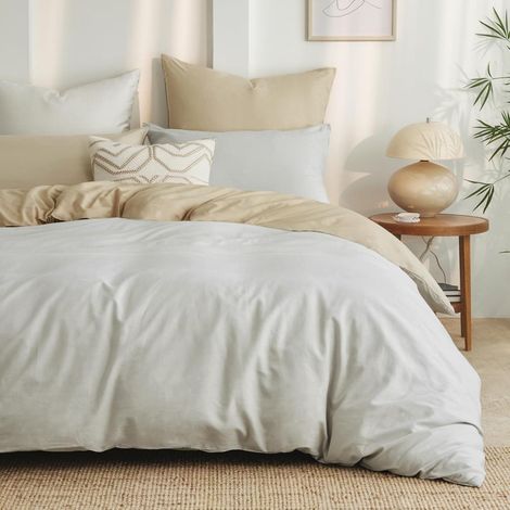 Bettwäsche Baumwolle Wendebettwäsche 3teilig 200x200 Khaki Beige (1/5)