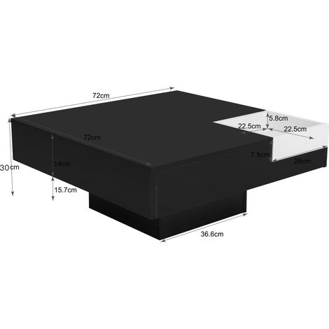 Modernluxe – Table basse carrée avec coffre amovible – lumières LED multicolores – panneaux de particules – 72x72x30 cm – 30 kg de capacité (1/4)