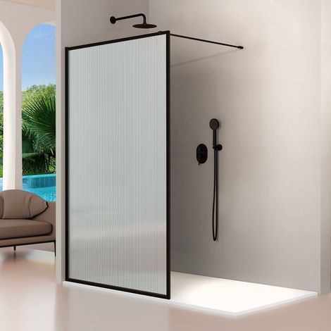 Paroi de douche fixe FRESH PERIMETRAL noire verre cannelé 90 cm