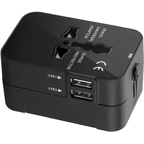 Tragbarer Universal-Reiseadapter mit 2 USB-Anschlüssen und Schnellladefunktion