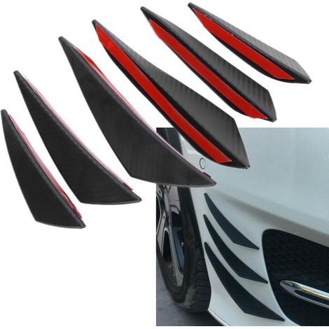 Lot de 6 autocollants noirs style fibre de carbone pour spoiler de pare-chocs avant de voiture (1/5)