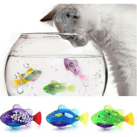 Lot de 3 jouets interactifs pour chats d'intérieur, en forme de poissons robots nageurs, avec lumières LED, en plastique, coffret cadeau. (1/5)