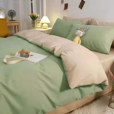 Parure de drap en Coton lavé - Parure de lit 4 Pcs avec 2 Taies d'oreiller, 1 Drap, 1 Housse de Couette - 200x230cm - Vert (1/4)