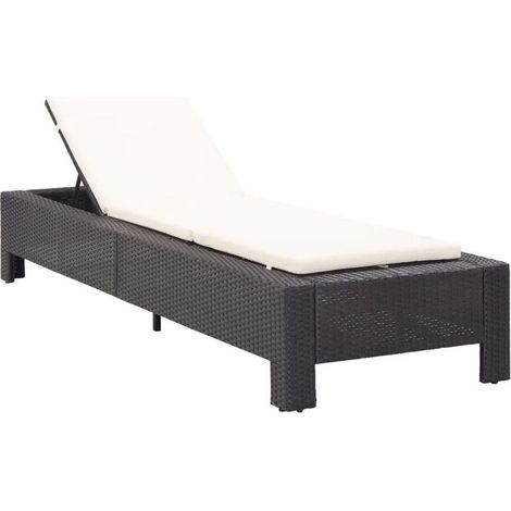 Chaise longue tissu blanc et résine tressée noire Daget (1/4)