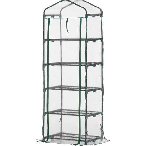 Mini serra in plastica con 5 ripiani in acciaio 69 x 49 x 193 cm trasparente e verde (1/4)