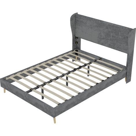Cama tapizada moderna 160x200 cm gris con cabecero suave, sin espacio de almacenamiento (1/5)