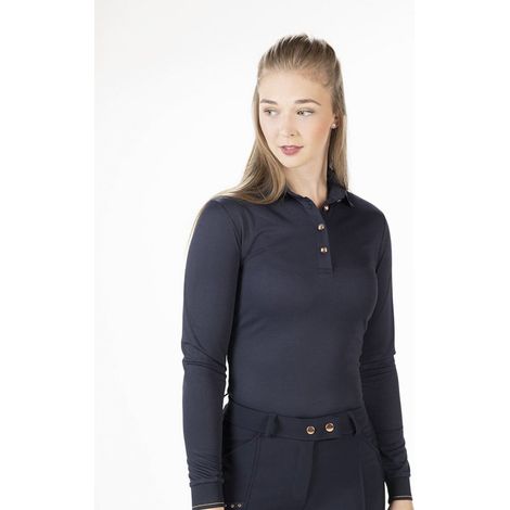 Maglietta da equitazione a manica lunga con bottoni modello Rosegold Glamour: XXL, blu scuro /rosa oro (1/5)