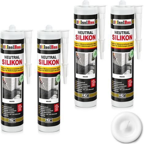 Neutralsilikon Naturstein Silikon Granit Marmor Sanitär Inn/Auß 4 x 300ml Weiss (1/5)