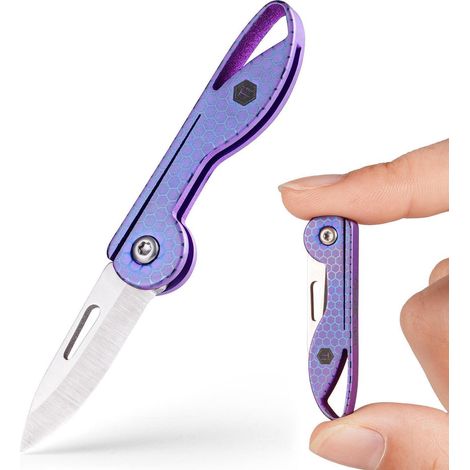Mini Klappmesser Titan Schlüsselanhänger Rasiermesserscharf Hex Lila