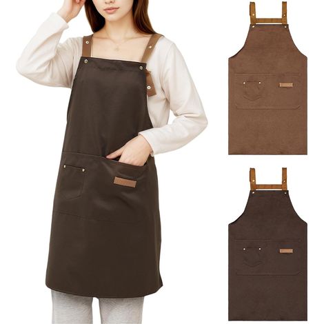 2 Pièces Tablier de Cuisine Femme Homme, Tablier Chef de Travail Réglable, Tabliers Barbecue avec 3 Poches, Toile pour Jardinage, Restaurant, Barbecue, Café, Serveurs (1/5)