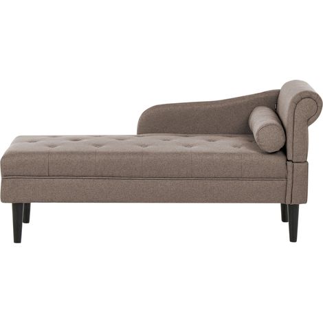 Right Hand Chaise Taupe Fabric Upholstered Longue with Cushion Easy-to-Clean Wooden Legs Living Room Modern YVOIRE