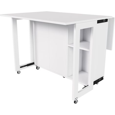 Tavolo da pranzo pieghevole multifunzione bianco in MDF con ruote bloccabili 360° MODENUIT (1/5)