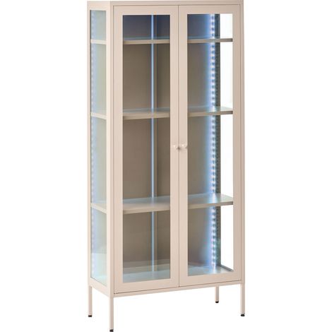 Credenza in acciaio con 2 ante ed elementi in vetro beige chiaro Harty