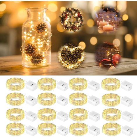 8 x guirlande lumineuse led, 2 m, 20 led, blanc chaud, 3 modes, piles ag13 incluses, décoration intérieure et événements (1/5)