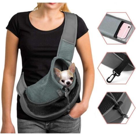 Sac de Transport Chien Sac à Bandoulière pour Chat Chiot Réglable Sac de Voyage pour Petits Animaux Sac à Main Chien avec Pochette en Filet Respirant Sacoche Chien (1/5)
