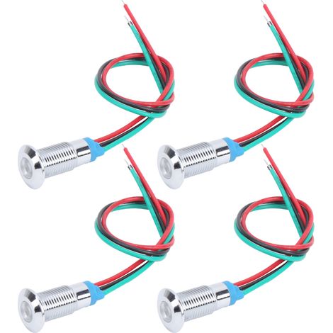 4 jeux de LED rondes précâblées étanches bicolores pour signalisation, anode commune, 8 mm, 36 V (rouge et vert) (1/5)
