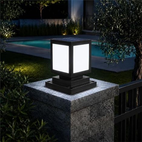 Borne solaire LED d'extérieur pour jardin, IP45, 6000K, noir (1/5)