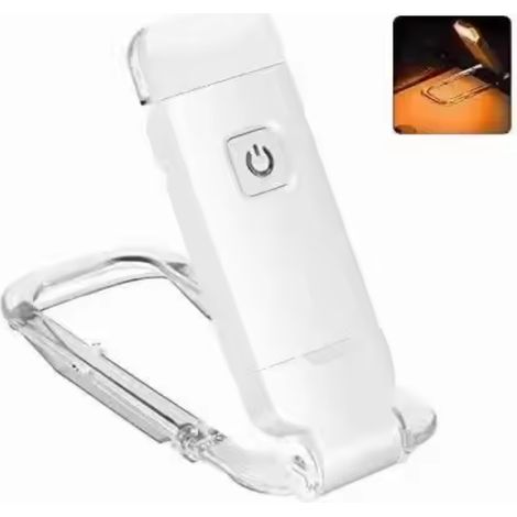 Lampe de lecture portable rechargeable avec pince flexible, 3 niveaux de luminosité et marque-pages. (1/5)