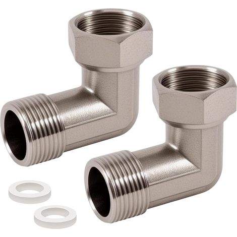 Lot de 2 raccords mobiles de 3/4" en acier inoxydable 304 coudé 90°, filetage extérieur 3/4" AG x 3/4" IG, raccord coudé DN20 à 90° pour installations d'eau et systèmes de chauffage central (1/5)