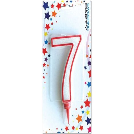 TrAdE Shop Traesio - Candela Gigante Glitter Numero 7 Compleanno Candelina Festa Animazione Party -