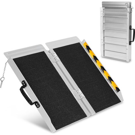 Jiubiaz Rollstuhlrampe 61cm Rollirampe Auffahrrampe Laderampe 2x faltbar Alu rutschfeste Oberfläche 270kg