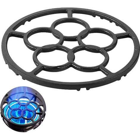 Support de poêle universel en fonte - anneau de 18,5 cm avec 8 fentes fixes pour cafetières, casseroles, grillades, woks, cuisson et friture au gaz. (1/5)