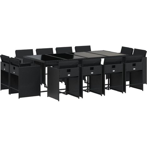 Maison Exclusive - 13-tlg. Garten-Essgruppe mit Kissen Schwarz Po
