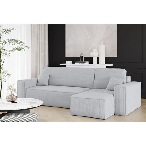 Ecksofa Schlafsofa Sofa MARIS Stoff Poso Hellgrau Ottomane Rechts (1/4)