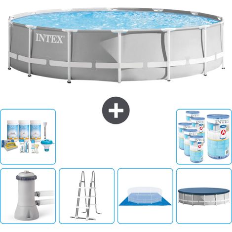 Intex Round Prism Frame Swimming Pool – 427 x 107 cm – Grau – Inklusive Zubehör CB41