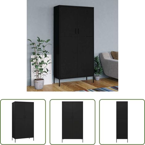 Schrank - Kleiderschrank Schwarz 90x50x180 cm Stahl (1/5)
