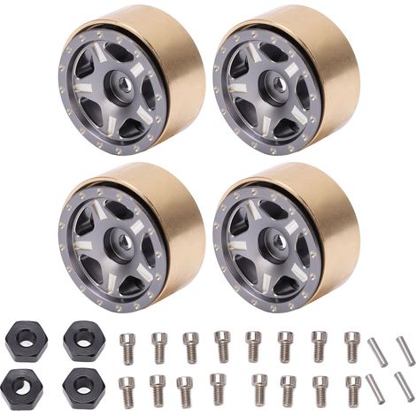 4 pièces Moyeux de Roue RC Verrouillage de Perles Alliage Aluminium Laiton Pneus de Véhicule RC pour Axial SCX24 1/24 Couleur Titane (1/5)