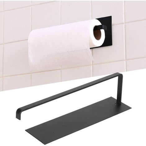 Porte-serviettes en papier sous armoire, porte-papier toilette auto-adhésif, salle de bains, cuisine, noir mat (1/5)