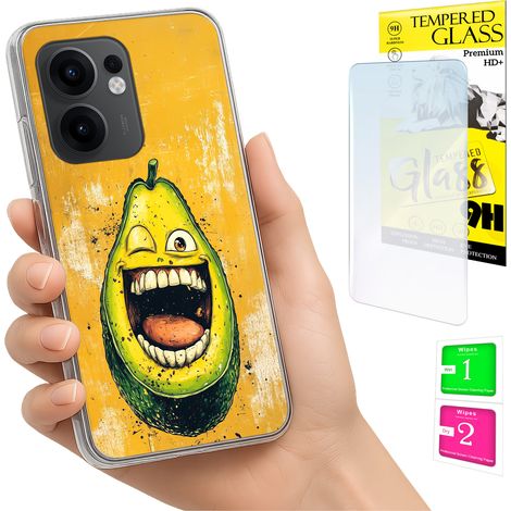 Custodia per Oppo Reno 13F 5G / 13 FS 5G, colore avocado, con retro in vetro temperato 9H. (1/5)